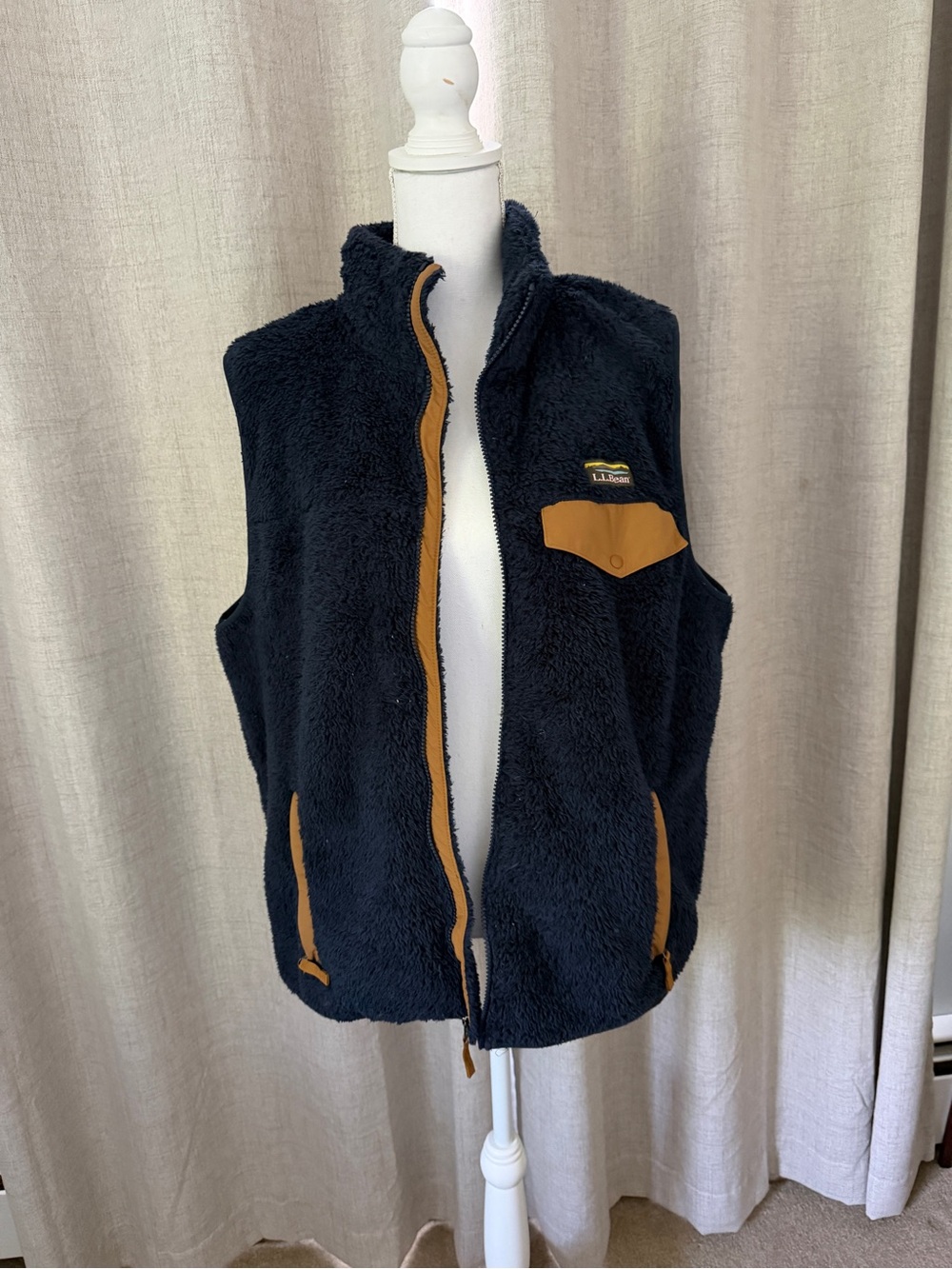 L.L. Bean Navy Sherpa Vest with Tan Accents